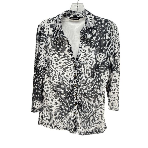 Cable and Gauge Button Down Shirt Black White Long Sleeve Animal Print Top S - Picture 4 of 9